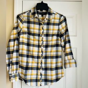 Banana Republic Plaid Ruffle Front Button Down Shirt, XS